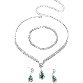 Yecomsy Elegant Crystal Jewelry Set Rhinestone Necklace Earrings Bracelet Brides Wedding Prom Dresses Costume Jewelry