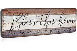 SAC SMARTEN ARTS Farmhouse Family Wall Decor Rustic Wood Hanging Wall Art - Bless This Home And All Who Enter - Family Signs for Home Decor Inspirational Quotes for Hallway, Kitchen, Living Room 16"x5"