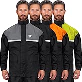 Waterproof Motorcycle Rain Suit, 2-Piece Reflective Gear, Lightweight Riding Jacket & Pants, Protective Raincoat with Hoodie