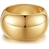 Extra Wide Chunky Bangle Bracelets for Women Dainty Minimalist Classic 14K Yellow Gold Plated Cuff Wrist Open Bangles Statement Unique Exaggerate High Polished Fashion Trendy Jewelry Gift