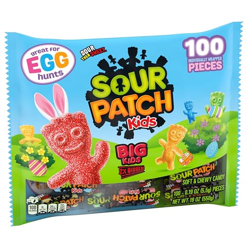 SOUR PATCH KIDS BIG KIDS INDIVIDUALLY WRAPPED SOFT & CHEWY CANDY, EASTER CANDY, BULK CANDY, 1 BAG (100 PIECES)