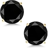 Gem Stone King 2.10 Ct Round Black AAA Diamond 14K Yellow Gold Stud Earrings For Women Men