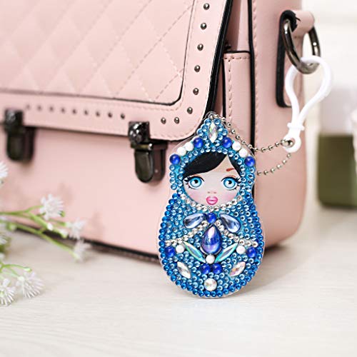 2019 New Gift! Set of 5 Diamond Painting Keychain, 5D Mosaic Making DIY Full Drill Special Shape Diamond Painting Beauty Doll Keychain Key Ring Phone Charm (Set of 5 Doll)