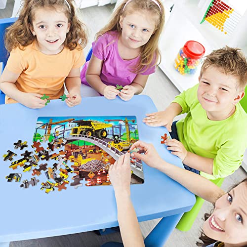 LELEMON Jigsaw Puzzles for Kids Ages 48,Construction Site Puzzles 100 Pieces in a Metal Box