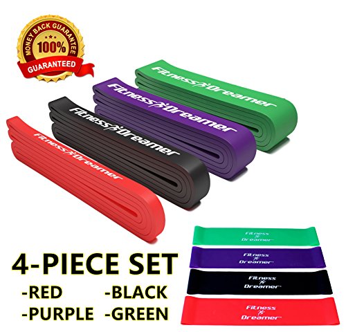 Assisted Pull-Up Band, Resistance & Stretch Bands by Fitness Dreamer. Band Starter e-Guide INCLUDED. Choose between 5 levels 41’’ in Length (#6 Four-Piece Set (Red, Black, Purple, Green))