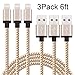 Sundix iPhone Charger 3Pack 6FT Lightning to USB Braided Cable with Aluminum Connector Compatible with iPhone 7/ 7Plus/ 6/ 6S/ 6 Plus/ 6S Plus, 5C/5S/5, iPad/iPod(Golden)