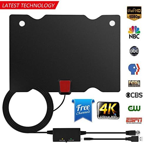 TV Antenna, Indoor HDTV Antenna 1080P/4K/2160P 60-90 Miles Range with 2018 Newest Type Switch Console Amplifier Signal Booster, USB Power Supply And 16.5 ft Coaxial Cable(Black)