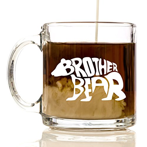 Brother Bear Premium Glass 12 oz Coffee Mug - Best Friend Gifts for Women, Men, for Kids, Girls, Boys, Box, Bag, Birthday, Basket, Adults, Dogs, Bears, Ideas, Teens, Sister, Brother, Funny