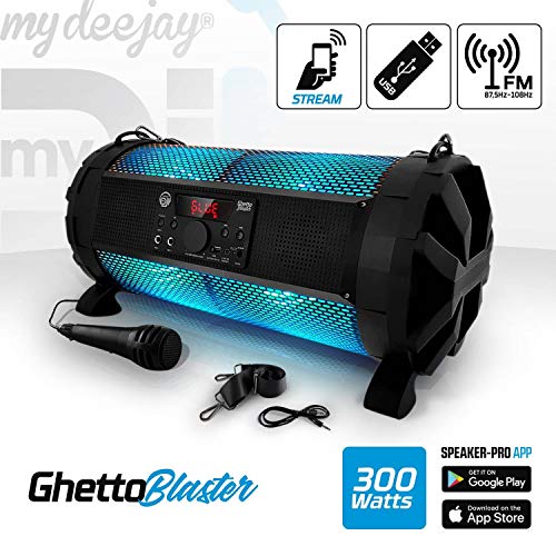 Enceinte Sono Mobile LED RVB 300W – USB/BT/RADIO + Micro – PowerBank – MyDJ Ghetto Blaster
