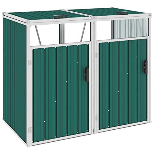 Irfora Mülltonnenbox für 2 Mülltonnen Gartenbox Wasserdicht Fahrradgarage Schuppen Gartenschrank Metall Grün/Anthrazit…