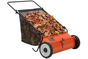 26 Inch Steel Push Lawn Sweeper Orange Black Leaf Grass Collector