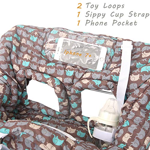 SDADI 2-in-1 Shopping Cart Cover, High Chair Cover for Baby and Toddler, Unisex for Boy or Girl, Carry Bag Attached, Brown