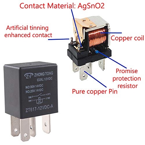 ESUPPORT Car Heavy Duty Relay Switch 12V 30A SPST 4Pin Waterproof