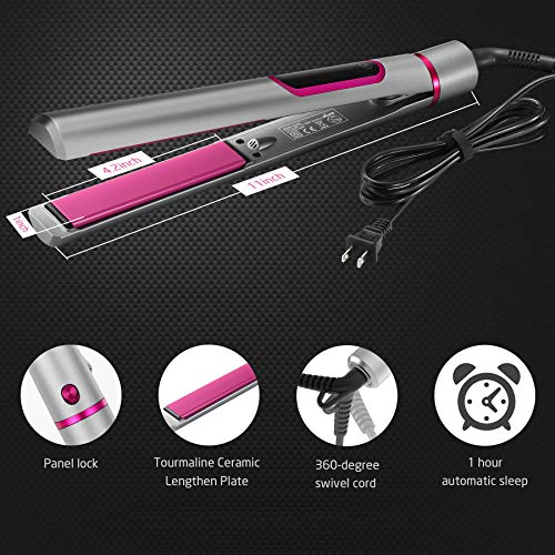 Hair Straightener and Curler 2 in 1,GOOLEEN Flat Iron for Hair Styling,1 Inch Extra-Long Tourmaline Ceramic Titanium Plate,Fast Heat Straightening Curling Iron,LCD Display Adjustable Temp 290-450℉