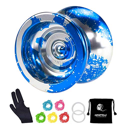 YOSTAR Yoyo Professional MAGICYOYO N11 Unresponsive Pro Yoyos Metal Yoyo Toy, + 5 Strings and Glove and Yo-yo Bag (Blue & Silver)