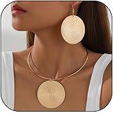 MSSIEJEW Disc Earrings Necklace Set for Women Gold Leopard Big Round Disc Choker Necklace Dangle Drop Earrings Jewelry Set