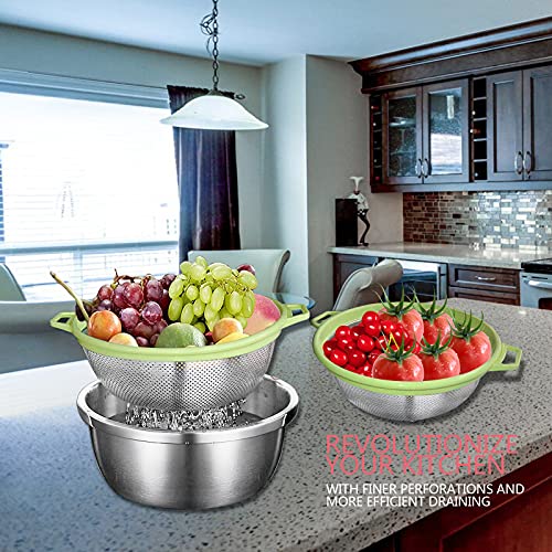 Large Stainless Steel Colander,MicroPerforated 5Quart Mesh Colander