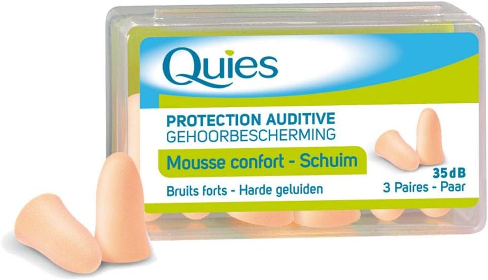 Quies Hearing Protection Foam Earplugs 3 works, Skin-coloured, 3 count (Pack of 1)