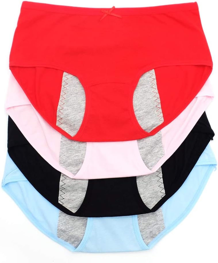 CPOP Women's Panties Menstrual Period Panties Protective Comfortable Cotton Briefs Underwear for Teens Girls 4 Pack(B, L)