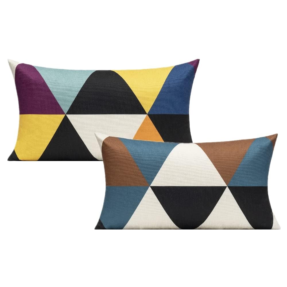 All Smiles Lumbar 12x20 Outdoor Throw Pillow Covers Fall Decor Colorful Decoration Porch for Home Living Room Couch Sofa Geometric Modern Cushion Cases Triangle Set of 2 Orange Yellow