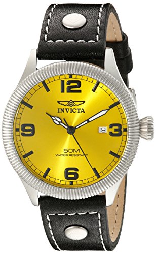 Invicta Men's 1462 Vintage Collection Riveted Leather Strap Yellow Dial Watch