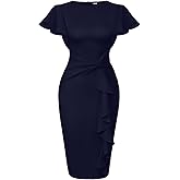 Memoriesea Women's Wear to Work Vintage Ruffle Peplum Cocktail Pencil Knee Midi Dress