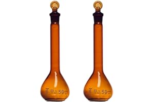 50ml Volumetric Flask, 3.3 Boro Glass, Class A, Ground Stopper, Amber, Karter Scientific (Pack of 2)