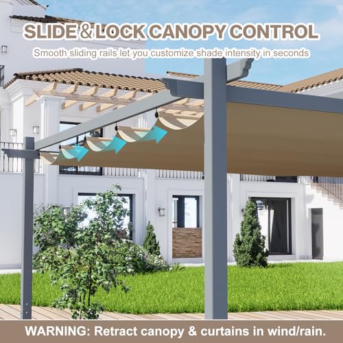 Aoodor 10x12 ft Outdoor Pergola with Retractable Shade Canopy Review: Adjustable Patio Shade image 26