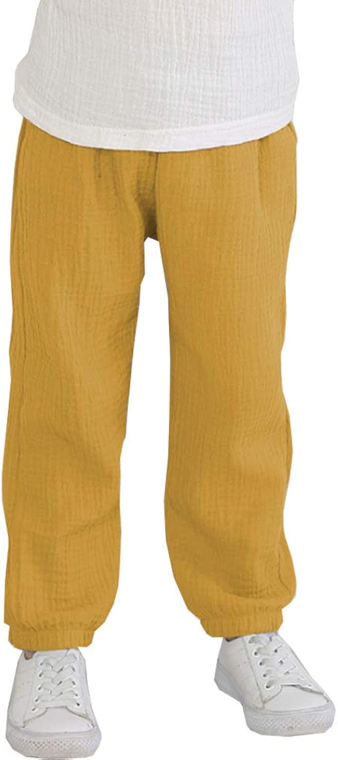 Amazon キッズ 男の子 サルエル ロング パンツ ワッフル コットン フライス ガーゼ リネン ジュニア ストレッチ 防虫 男女 兼用 通気性抜群 薄地 人気 カラー 6色 80 90 100 110 1 130cm ロングパンツ 通販