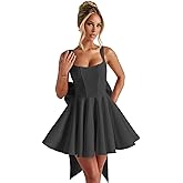 TOOWOOT Satin Homecoming Dresses with Bow Short Prom Dress Spaghetti Straps A Line Cocktail Formal Gown