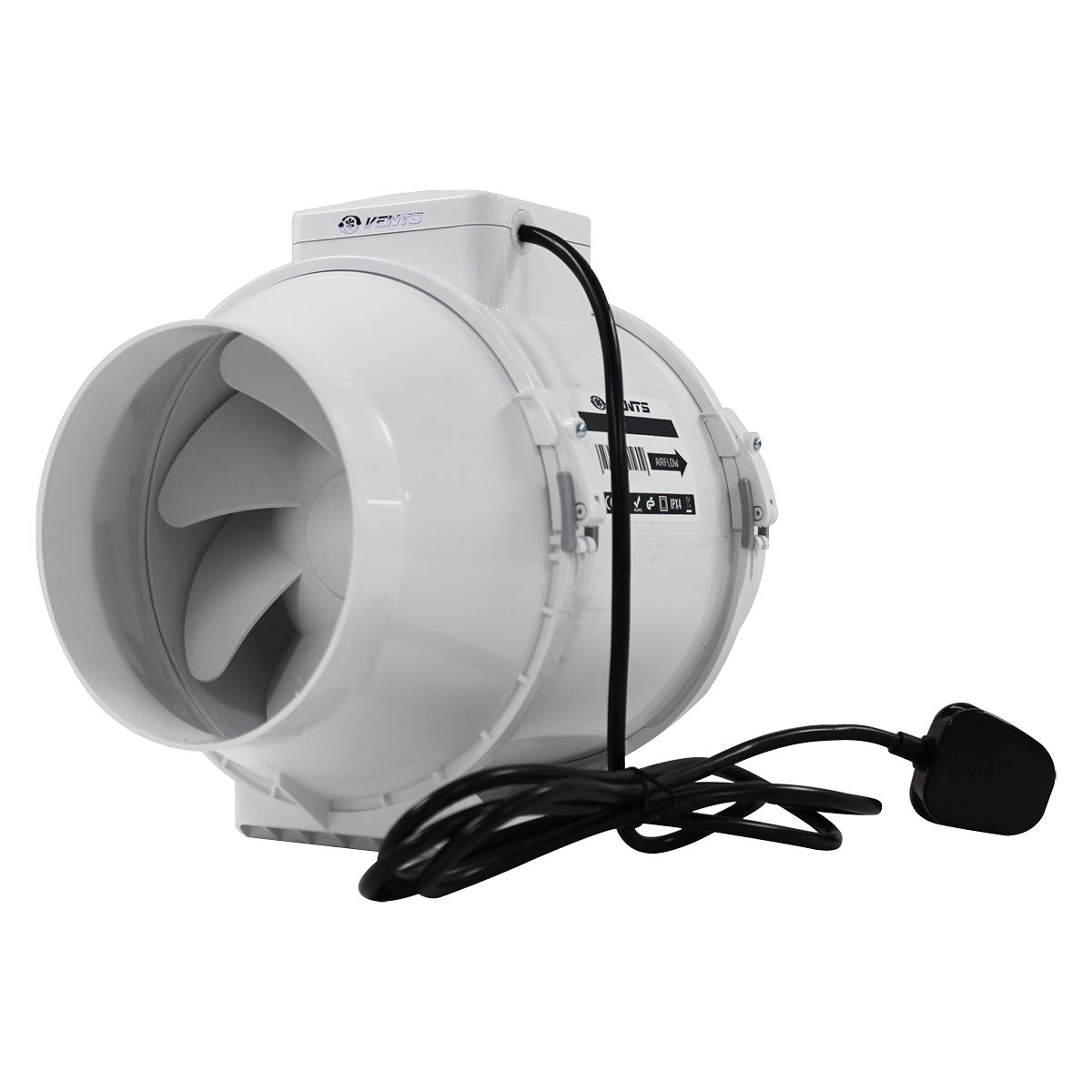 VENTS 100mm Inline Mixed Flow Ventilation Fan – With UK Plug & Lead for Bathroom & Kitchen Use