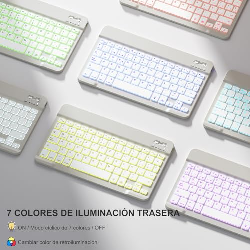 Vobafe Keyboard Case for iPad Air 11 Inch M4 M3 M2 (2026/2025/2024), Keyboard for iPad Air 5 4 Generation 2022/2020, QWERTY Spanish Ñ, Magnetic Backlight Bluetooth Keyboard, Light Grey