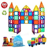 Children Hub 100pcs Magnetic Tiles Set - Educational 3D Magnet Building Blocks - Building Construction Toys for Kids - Upgraded Version with Strong Magnets - Creativity, Imagination, Inspiration