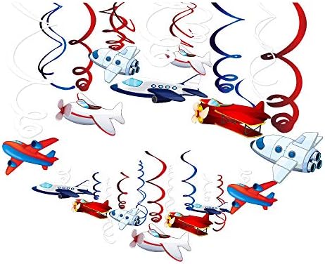 Cc Home Airplane Party Suppliesairplane Hanging Swirl Decoration Twinkle Hanging Ceiling Streamer Decoration Airplane Themed Birthday Party Favor Supplies For Kids Boys Girls Birthday Party Baby Shower Home Classroom Decor Airplane Air Show (30Pack)