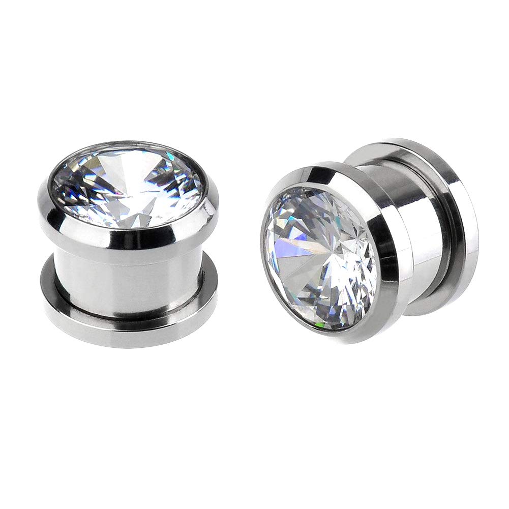 Briana Williams 1 Pair Silver Ear Plug Gauges Stainless Steel with Diamond Screw Ear Expander Tunnel Stretcher Piercing Jewellery(3-12mm)