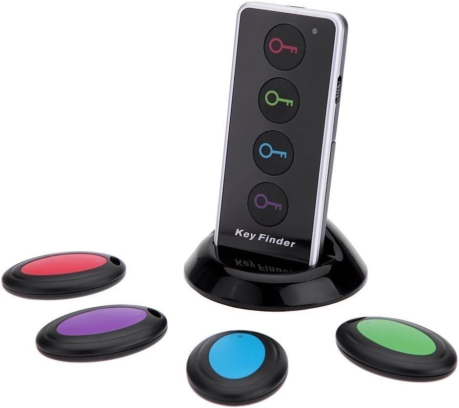 Apore Wireless RF Item Locator/Key Finder with LED Flashlight and Base Support. with 4 Receivers Key Finder-Wireless Key RF Locator, Remote Control, Pet, Cell, Wireless RF Remote Item, Wallet Locator