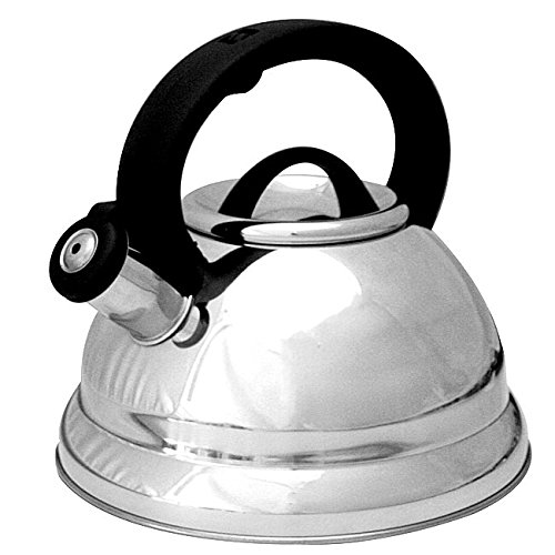 Complement Kitchen Stainless Steel 3-quart Whistling Tea Kettle Sturdy Large Fill Comfortable Pouring Cool Heat Resistant Handle Easy Clean Excellent Shine Great Teapot For Assorted Hot Beverages