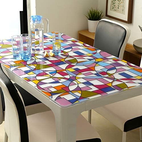 fenjinsheng Pvc Table Cloth Protector 60X120Cm Pvc Waterproof Tablecloth Soft Glass Tablecloth Colorful Circle Frosted Mats Coffee Table Mats Crystal Plate 0.8Mm Table Cover