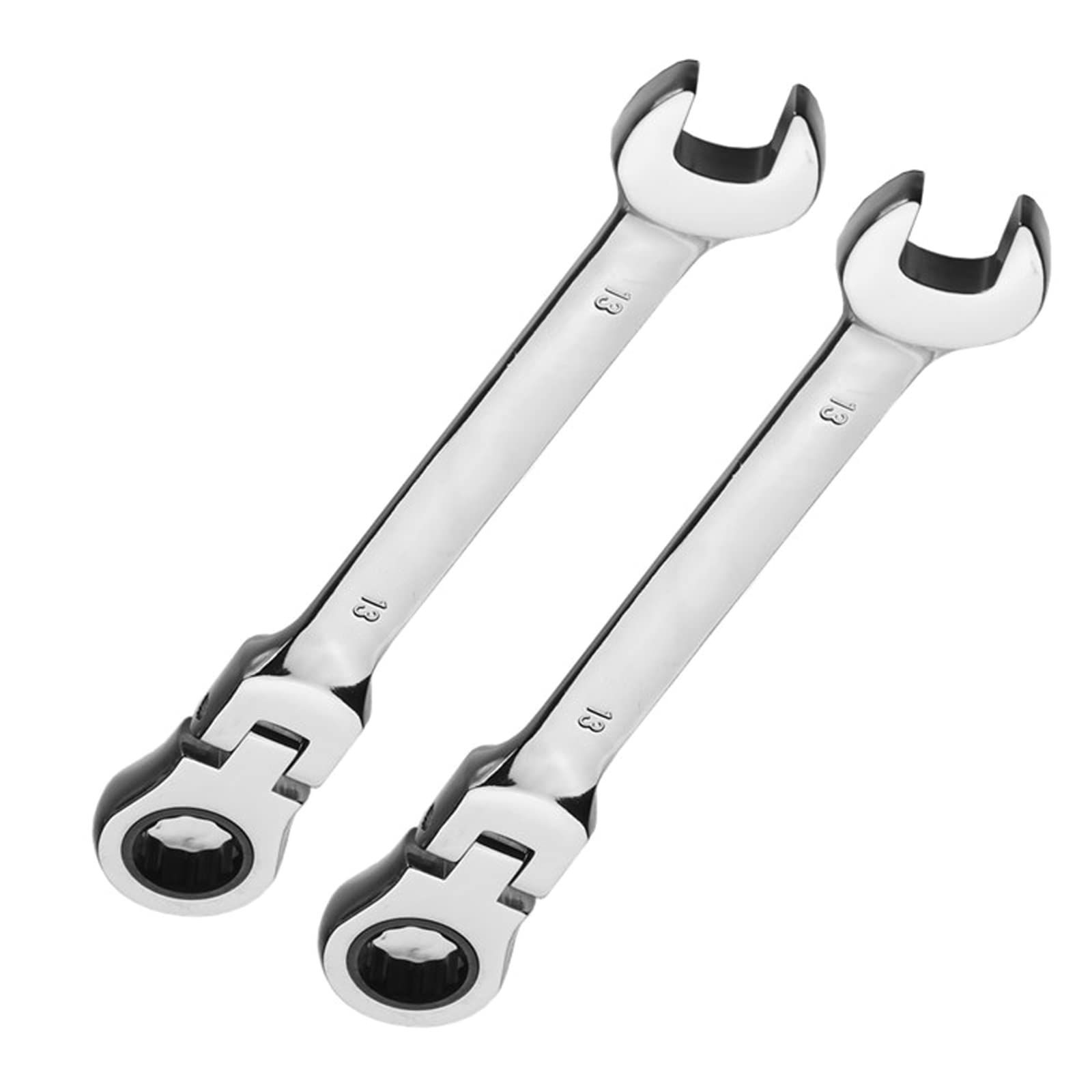 Vokenforu 13mm Ratchet Spanner,2 PCS Ratcheting Combination Wrench, Flex-Head Hardened Chrome Vanadium Steel Open End Spanner Metric
