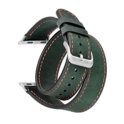 Elobeth for Apple Watch Band, iWatch Crazy Hores Band Leather Watch Strap  Wrist Band Replacement Clasp for Apple Watch Series 3/Series 2/Series