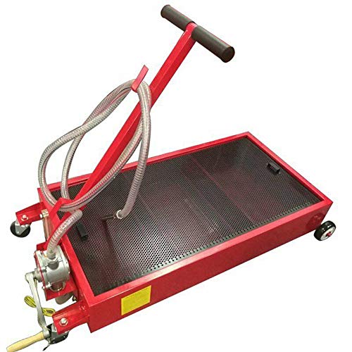 SUPERFASTRACING 20 Gallon Oil Drain Pan Low Profile Dolly with Pump 8' Hose and Wheels Car Truck