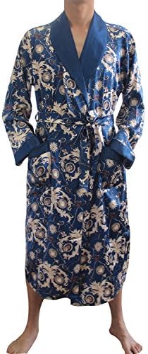 SexyTown Long Satin Lounge Print Bathrobe Men's Charmeuse Sleepwear with Pockets