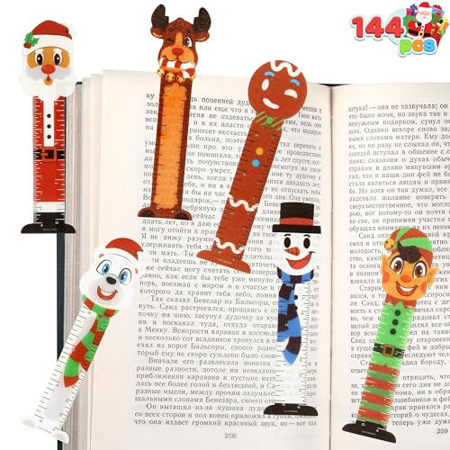 JOYIN 144 PCS Christmas Bookmark Rulers Bulk Party Favors with 6 Designs for Holiday Present Goodie Gift, Classroom Rewards for Kids, Student, Goody and Prizes