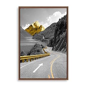 Framed Canvas Wall Art Golden Road Canvas Prints Home Artwork Decoration for Living Room,Bedroom - 16x24 inches
