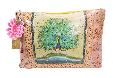 Vintage Design Peacock Love Graphic Art Design Oil Cloth Large Make-up or Accessory Travel Bag