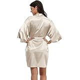 The Bund Women's Satin Bride and Bridesmaid Robes for Wedding Party Gold Glitter Kimono Robe