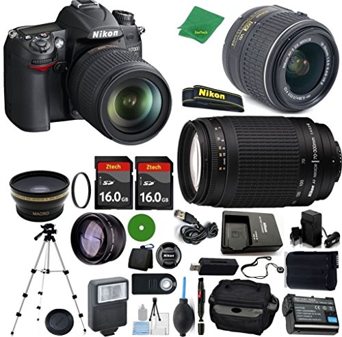 Nikon D7000 - International Version (No Warranty), 18-55mm f/3.5-5.6 DX VR, Nikon 70-300mm f/4-5.6G, 2pcs 16GB Memory, Case, Wide Angle, Telephoto, Flash, Battery, Charger