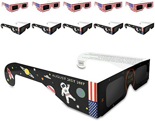 Eclipse Glasses-Safe Solar Shades and Viewing Spectacles- Viewer and Filter- CE and Iso Certified, 10 Pack Assorted