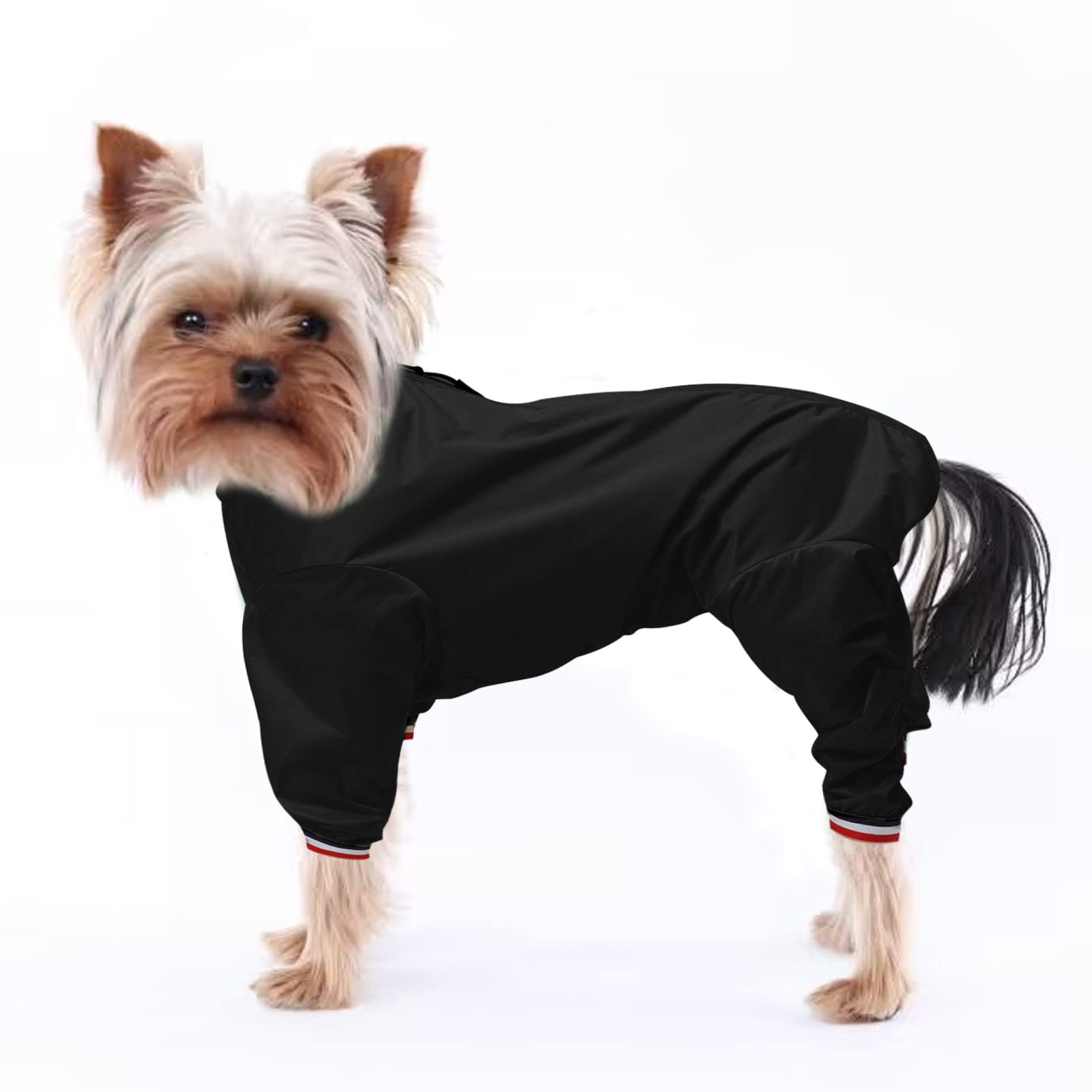 Geyecete 1/2 Leg Trouser Suit，Dog Raincoat Lightweight Pet Waterproof Jacket for Dogs Puppy Four Legs -Black-M