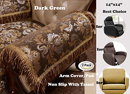 Sideli Luxury Sofa Arm Pad Couch Arm Cover Arm Rest Covers Non-slip (2pc-14x14-sofa arm cover, Aosailo- dark green) - Thumbnail 2